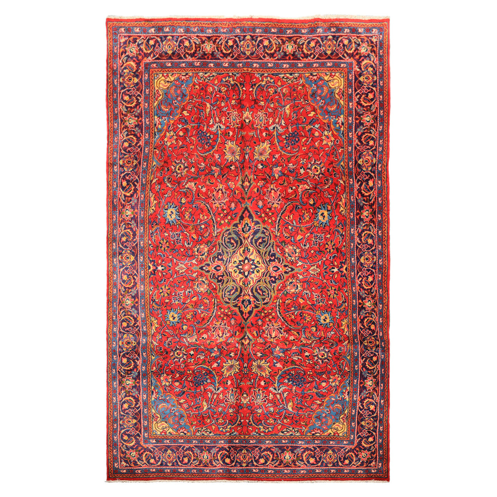 7x11 Red, Navy, Gold Color Hand Knotted Sarouk Wool Traditional Oriental Rug