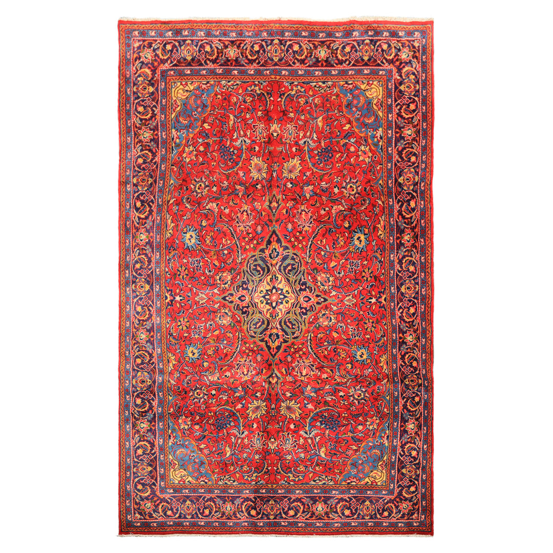 7x11 Red, Navy, Gold Color Hand Knotted Sarouk Wool Traditional Oriental Rug