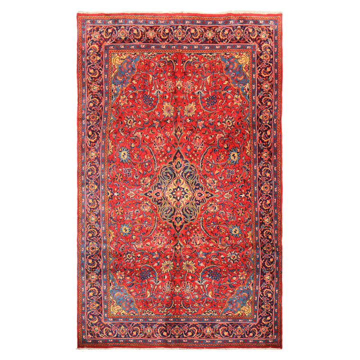 7x11 Red, Navy, Gold Color Hand Knotted Sarouk Wool Traditional Oriental Rug