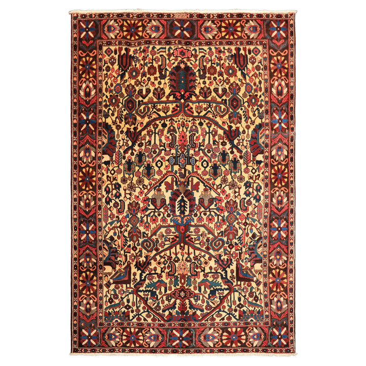 7x10 Ivory, Chocolate, Navy Color Hand Knotted Char Mahal Bhaktiari Wool Traditional Oriental Rug