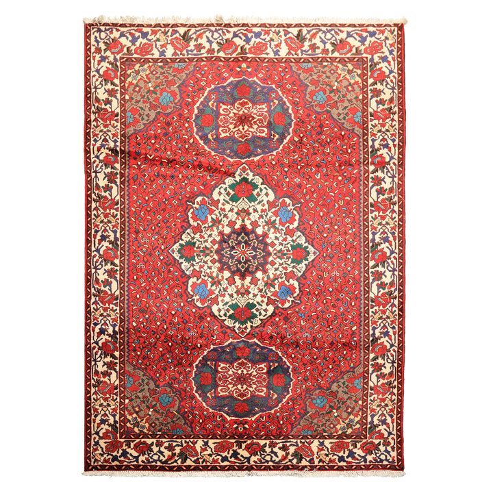 7x10 Red, Ivory, Blue Color Hand Knotted Ghom Wool Traditional Oriental Rug