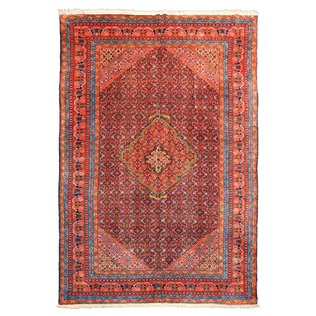 6x9 Navy, Orange, Blue Color Hand Knotted Meshkin? Wool Traditional Oriental Rug