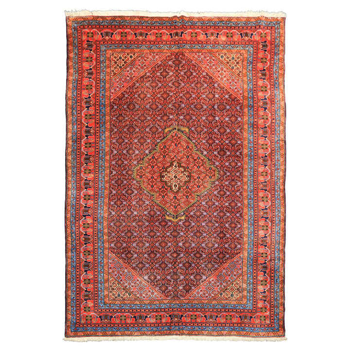 6x9 Navy, Orange, Blue Color Hand Knotted Meshkin? Wool Traditional Oriental Rug