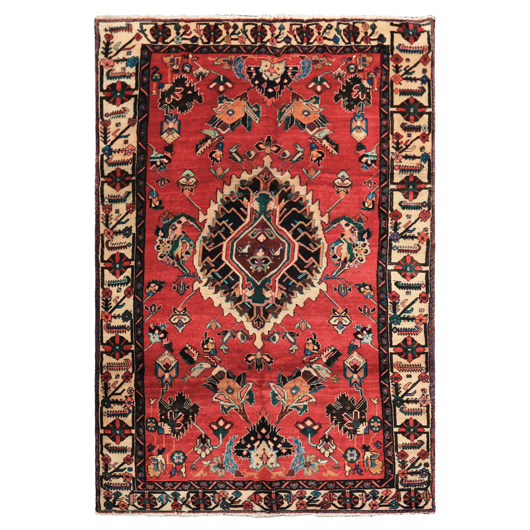 6x9 Red, Ivory, Green Color Hand Knotted Bakhtiari Wool  Oriental Rug