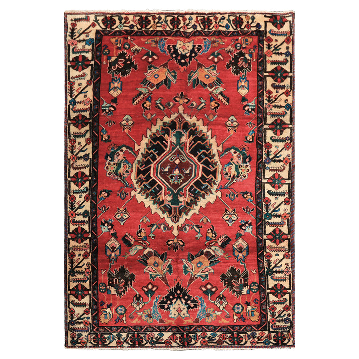 6x9 Red, Ivory, Green Color Hand Knotted Bakhtiari Wool  Oriental Rug