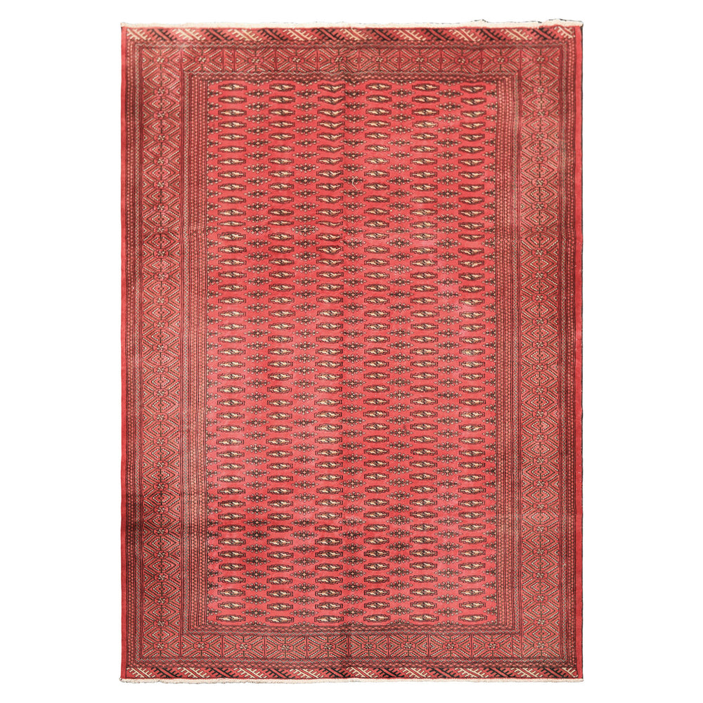 6x9 Rose, Ivory, Charcoal Color Hand Knotted Turkmen Wool Traditional Oriental Rug