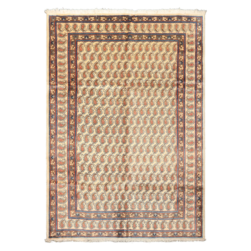 7x10 Beige, Camel, Blue Color Hand Knotted Birjand Wool Traditional Oriental Rug