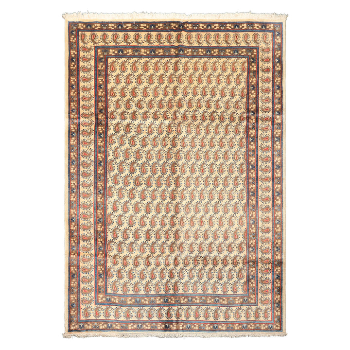 7x10 Beige, Camel, Blue Color Hand Knotted Birjand Wool Traditional Oriental Rug