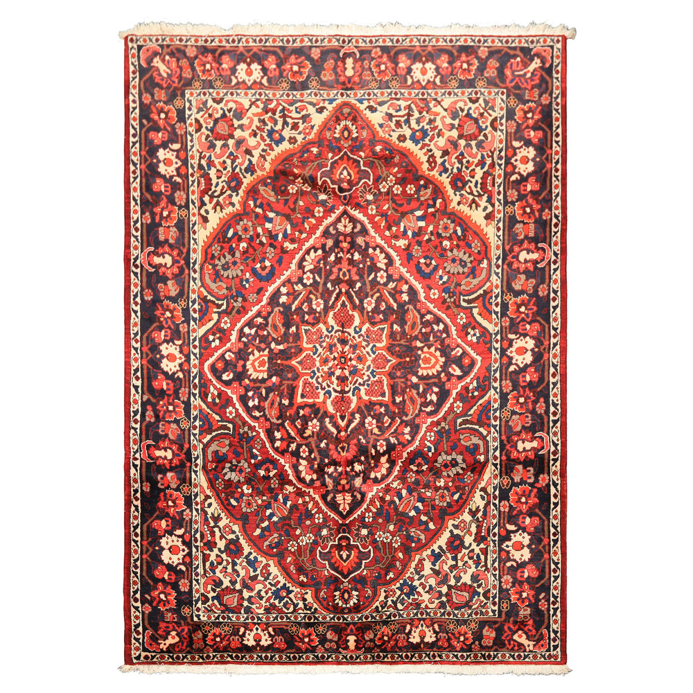 7x10 Rust, Ivory, Midnight Blue Color Hand Knotted Bakhtiari Wool Traditional Oriental Rug