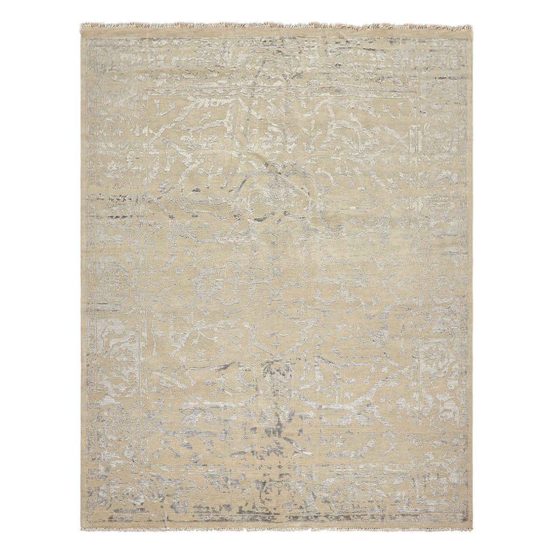 8x10 Beige, Gray, Color Hand Knotted Oushak Wool &amp; Bamboo Silk Modern &amp; Contemporary Oriental Rug