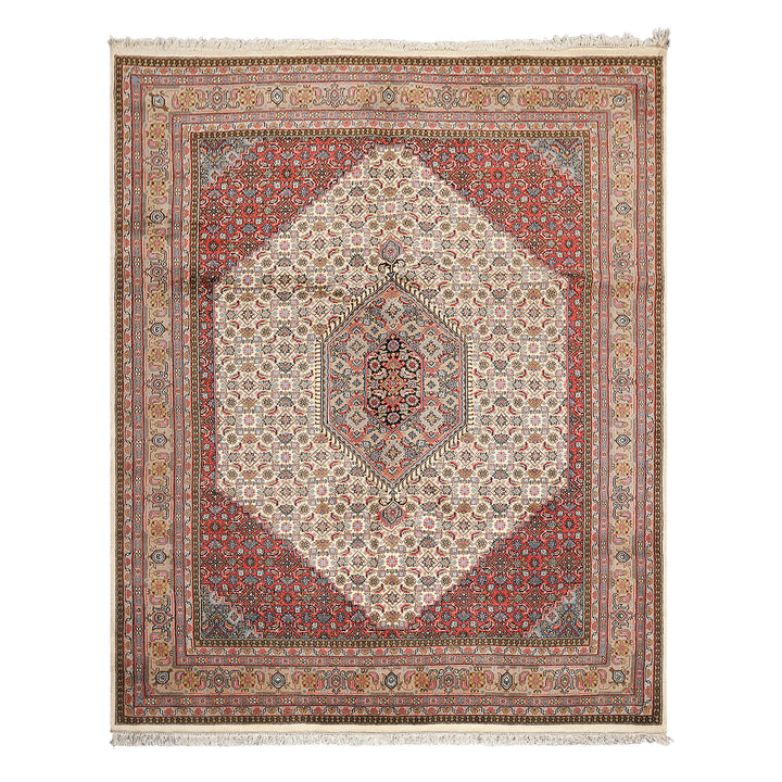 8x10 Ivory, Rose, Tan Color Hand Knotted Indo Bidjar Wool Traditional Oriental Rug