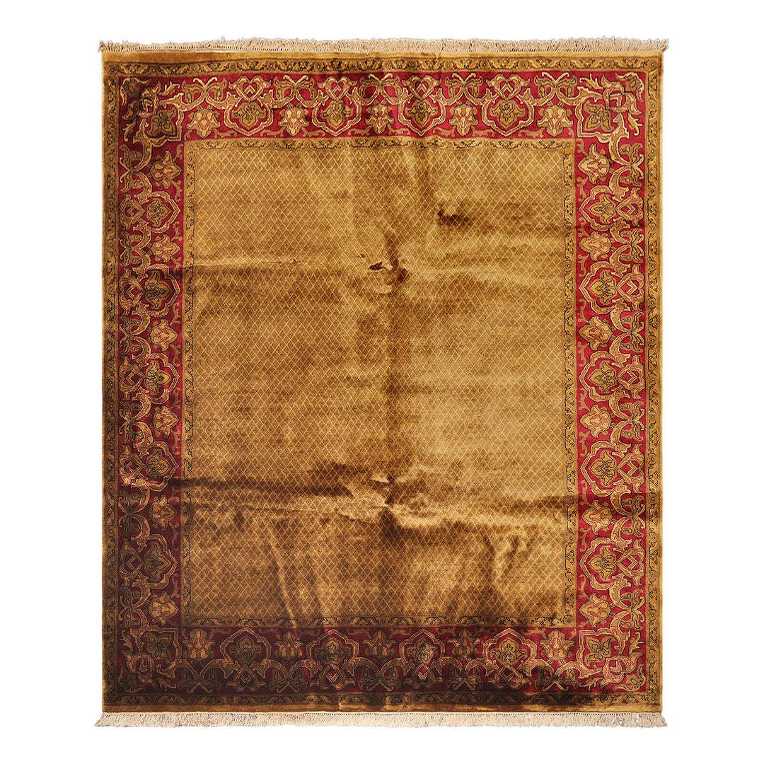 8x10 Gold, Green, Wine Color Hand Knotted Indo Persian New Zealand Wool Traditional Oriental Rug