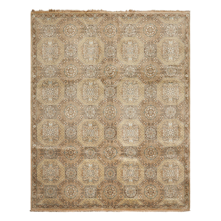 8x10 Beige, Tan, Turqoiuse Color Hand Knotted Bakhtiari Wool &amp; Silk Transitional Oriental Rug
