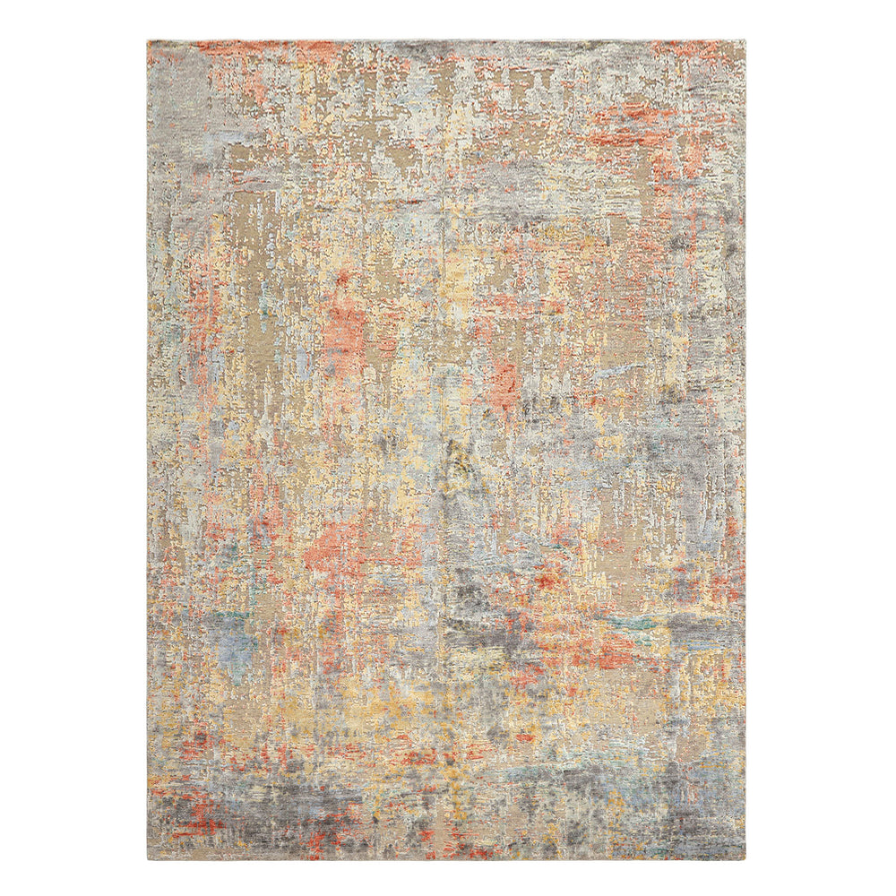 9x12 Beige, Coral, Aqua Color Hand Knotted Sherpa Wool & Bamboo Silk Modern & Contemporary Oriental Rug