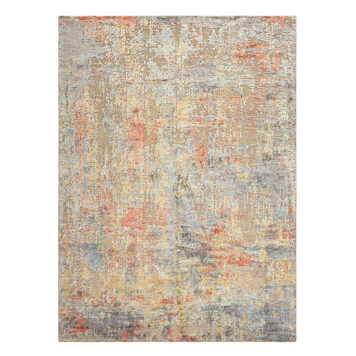 9x12 Beige, Coral, Aqua Color Hand Knotted Sherpa Wool &amp; Bamboo Silk Modern &amp; Contemporary Oriental Rug