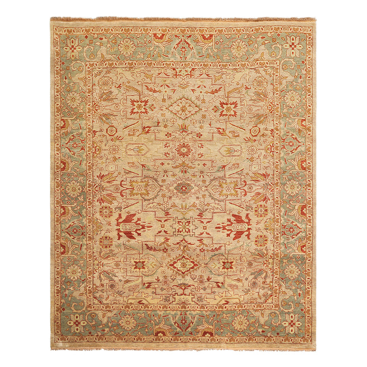 8x10 Beige, Celadon, Rust Color Hand Knotted Oushak Wool Traditional Oriental Rug