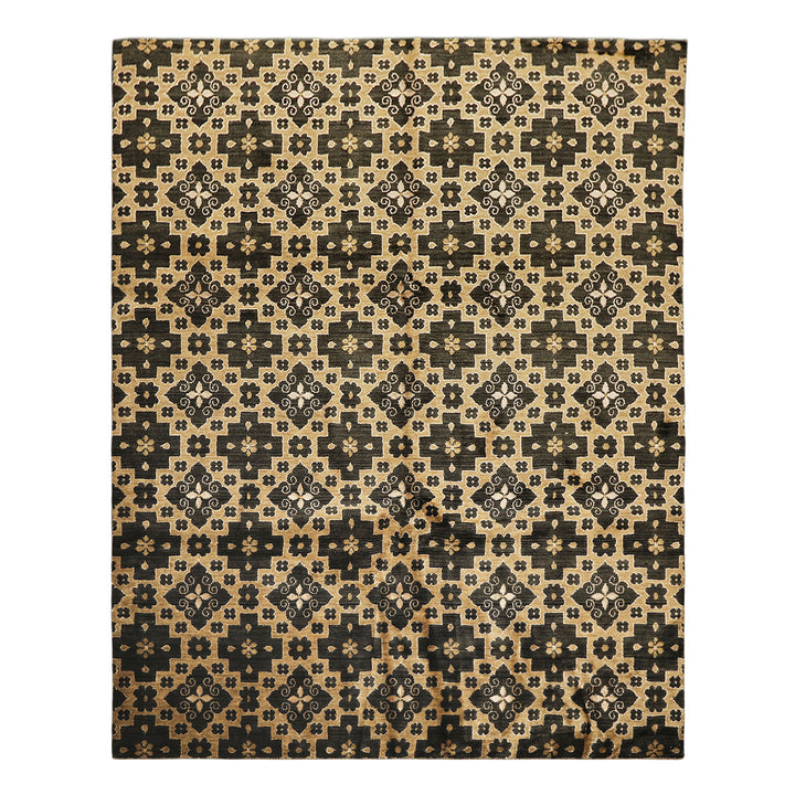 8x10 Tan, Charcoal, Color Hand Knotted Tibetan Wool Transitional Oriental Rug