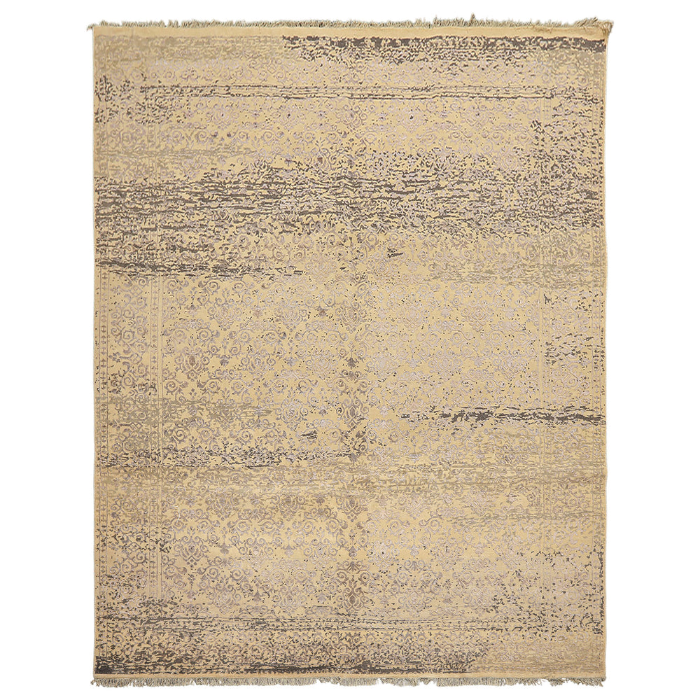 8x10 Vanilla, Taupe, Moss Color Hand Knotted Oushak Wool & Bamboo Silk Transitional Oriental Rug