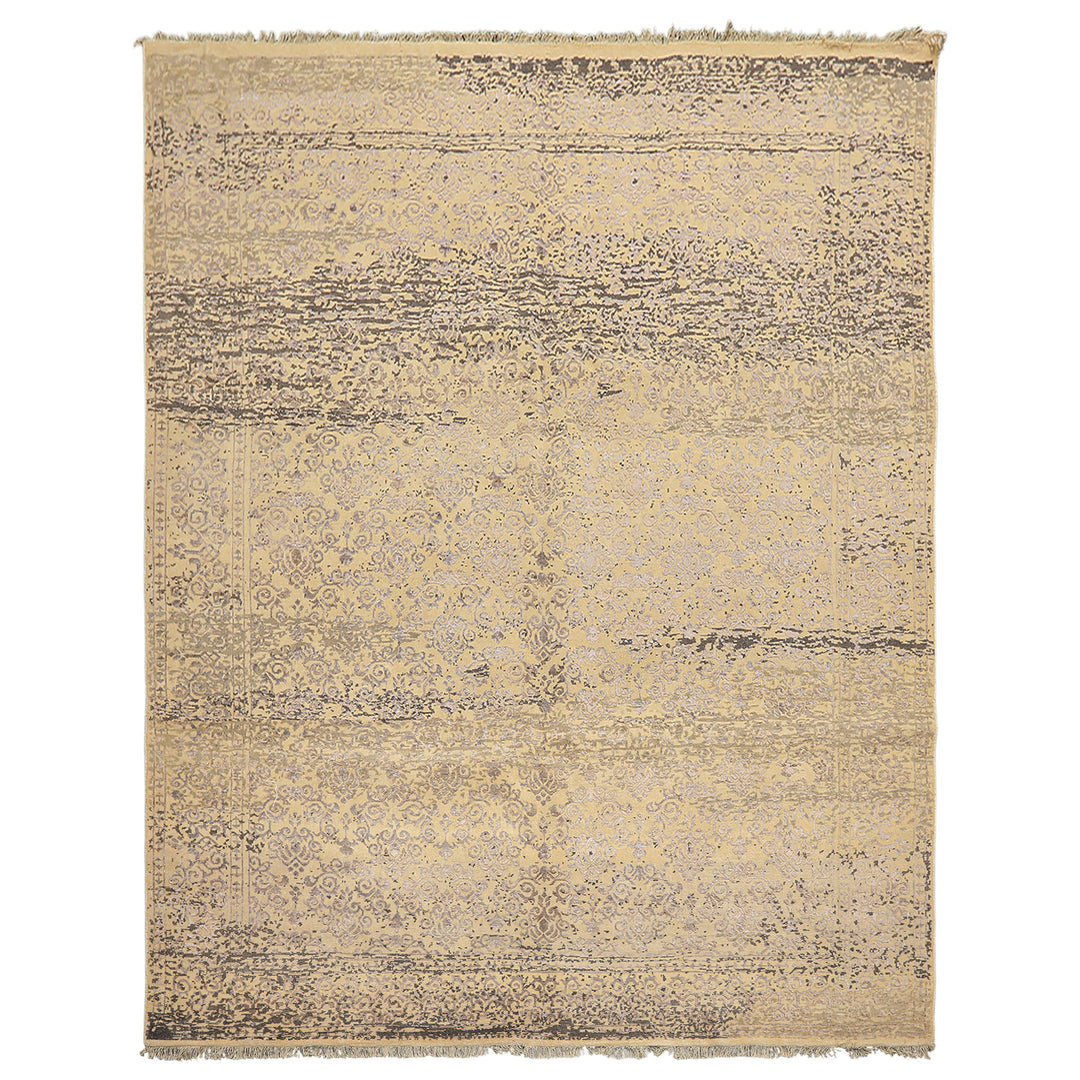 8x10 Vanilla, Taupe, Moss Color Hand Knotted Oushak Wool &amp; Bamboo Silk Transitional Oriental Rug