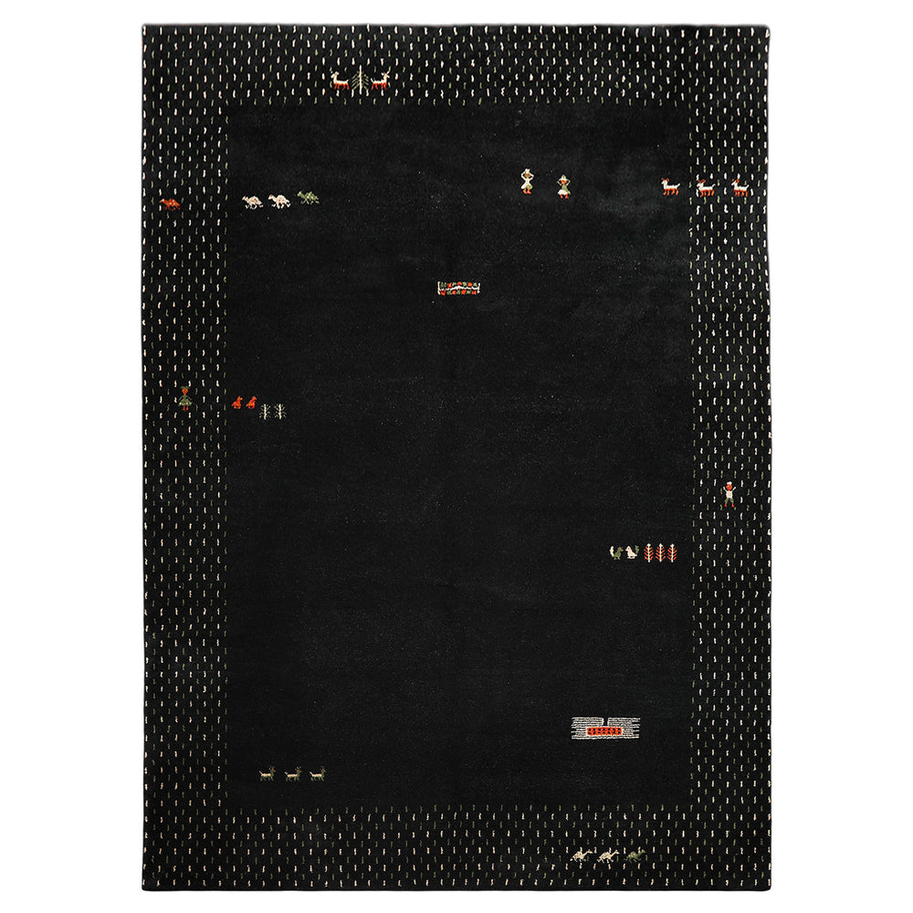 8x11 Black, Ivory, Green Color Hand Knotted Gabbeh Wool Modern & Contemporary Oriental Rug