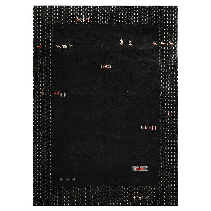8x11 Black, Ivory, Green Color Hand Knotted Gabbeh Wool Modern &amp; Contemporary Oriental Rug