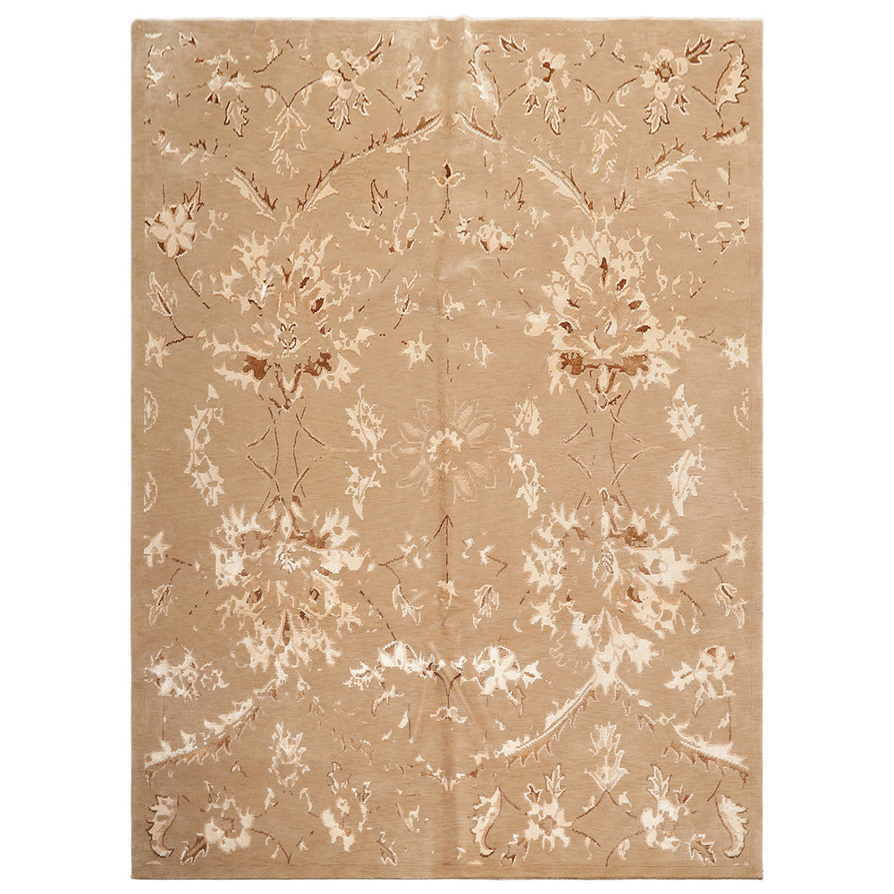 8x11 Beige, Tan, Ivory Color Hand Knotted Tibetan Wool & Bamboo Silk Transitional Oriental Rug