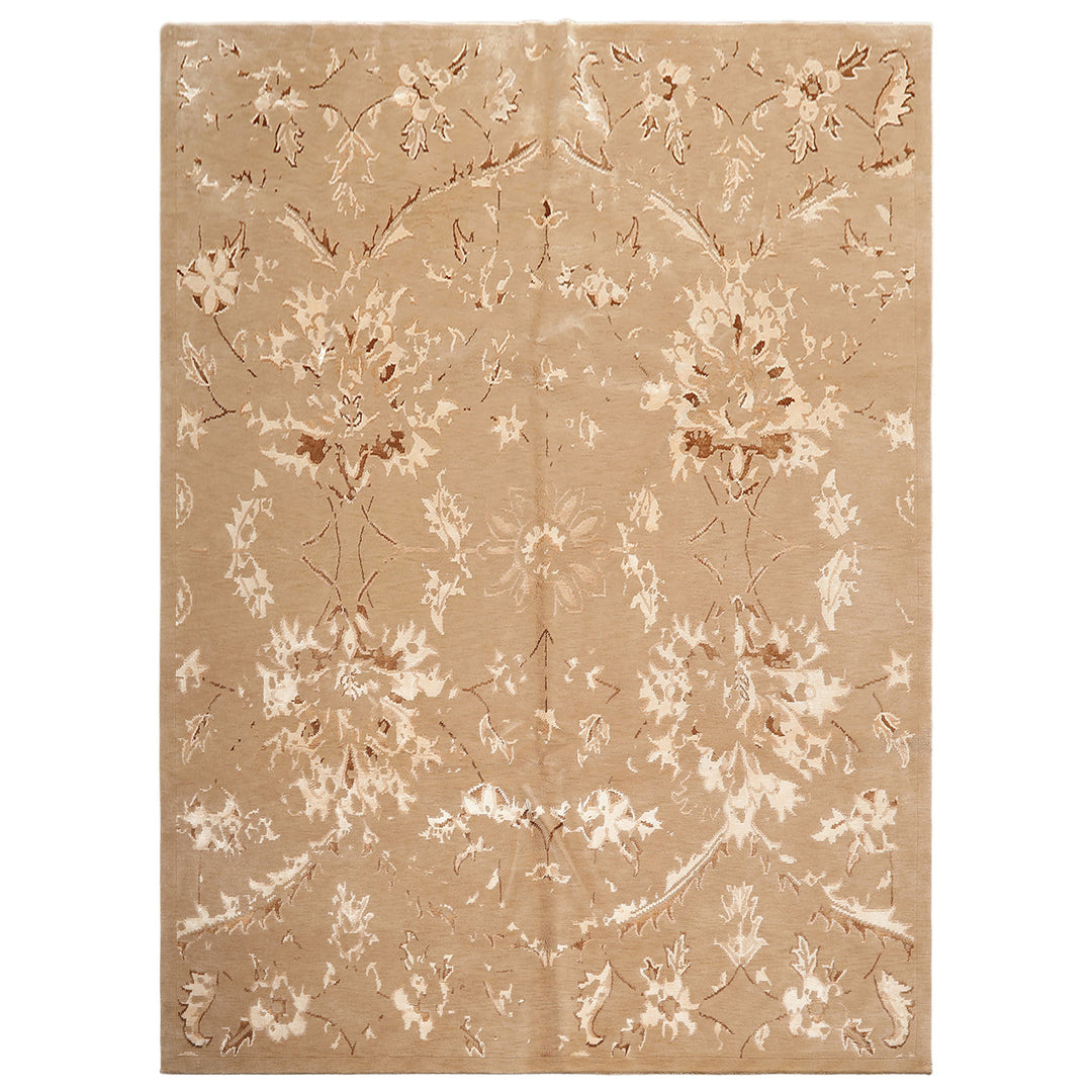 8x11 Beige, Tan, Ivory Color Hand Knotted Tibetan Wool &amp; Bamboo Silk Transitional Oriental Rug