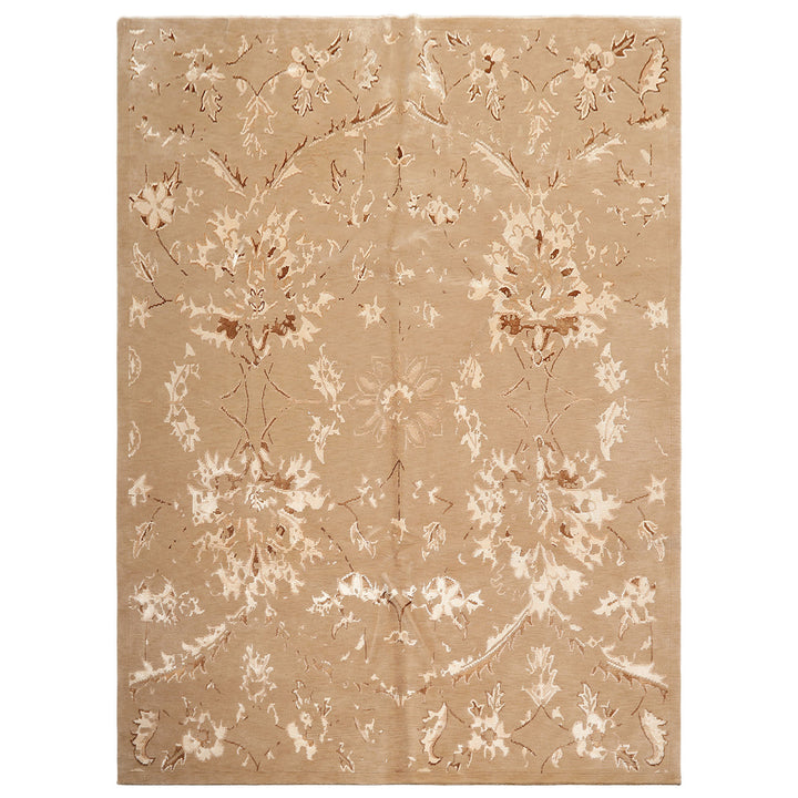 8x11 Beige, Tan, Ivory Color Hand Knotted Tibetan Wool &amp; Bamboo Silk Transitional Oriental Rug