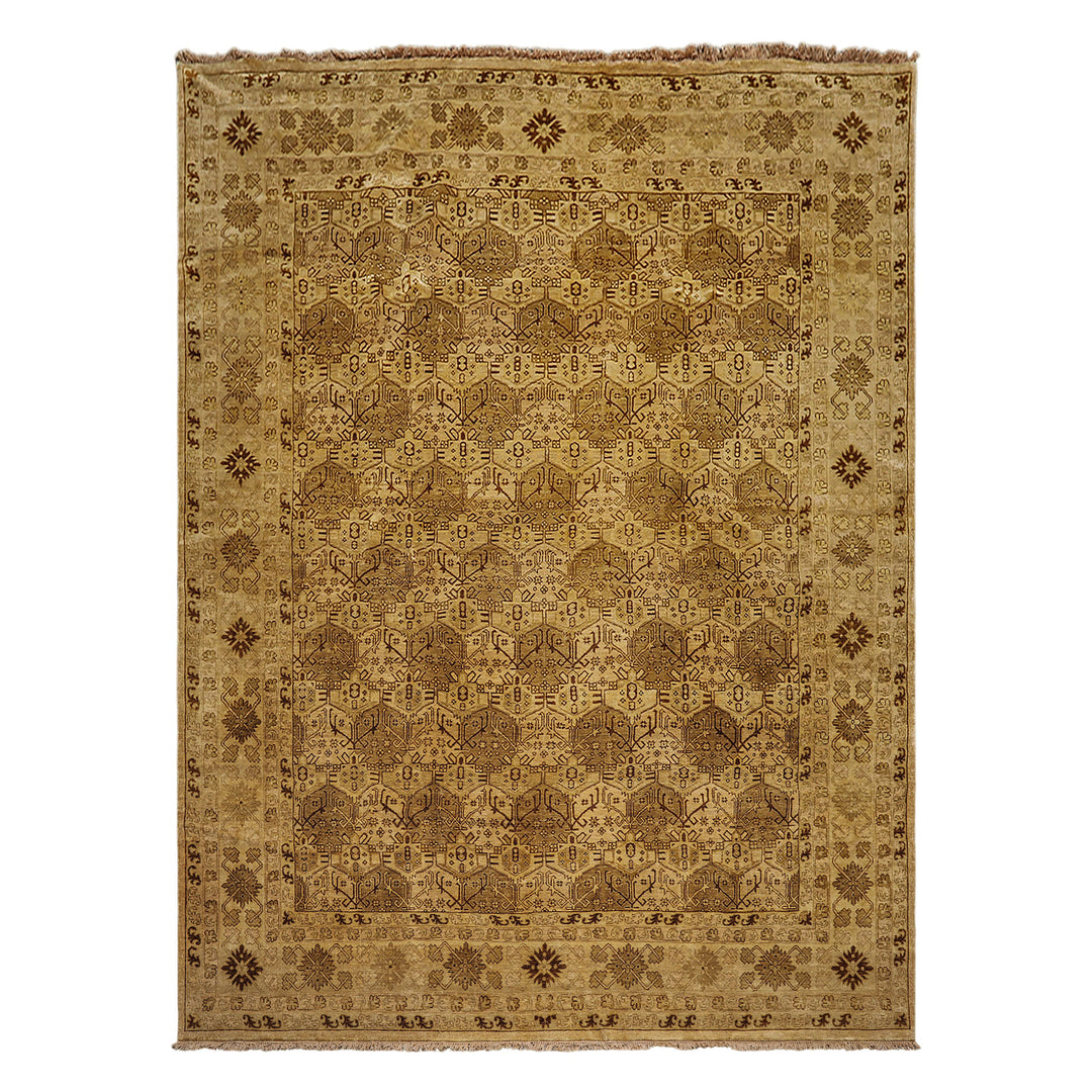 9x12 Light Gold, Tan, Brown Color Hand Knotted Agra Wool Transitional Oriental Rug
