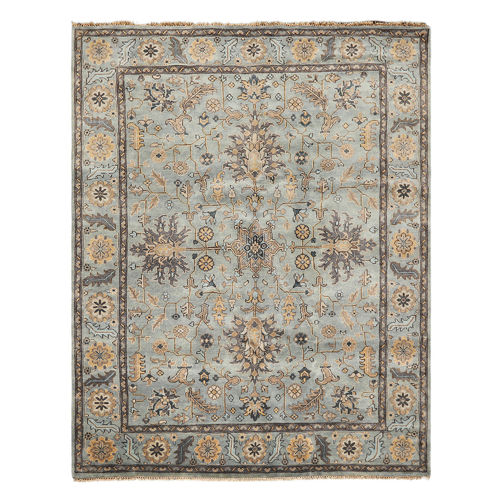 8x10 Aqua, Gray, Tan Color Hand Knotted Oushak Wool Traditional Oriental Rug