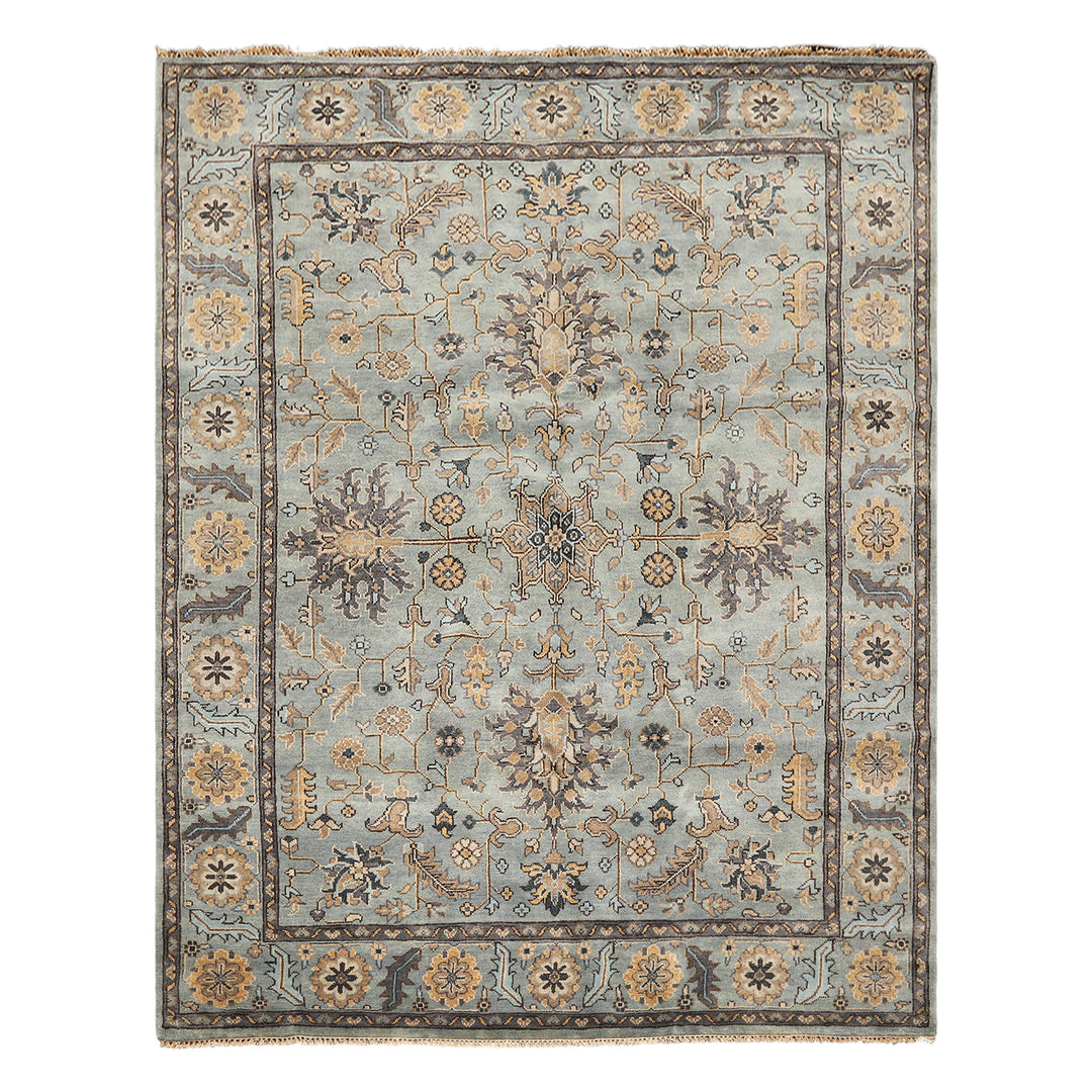 8x10 Aqua, Gray, Tan Color Hand Knotted Oushak Wool Traditional Oriental Rug