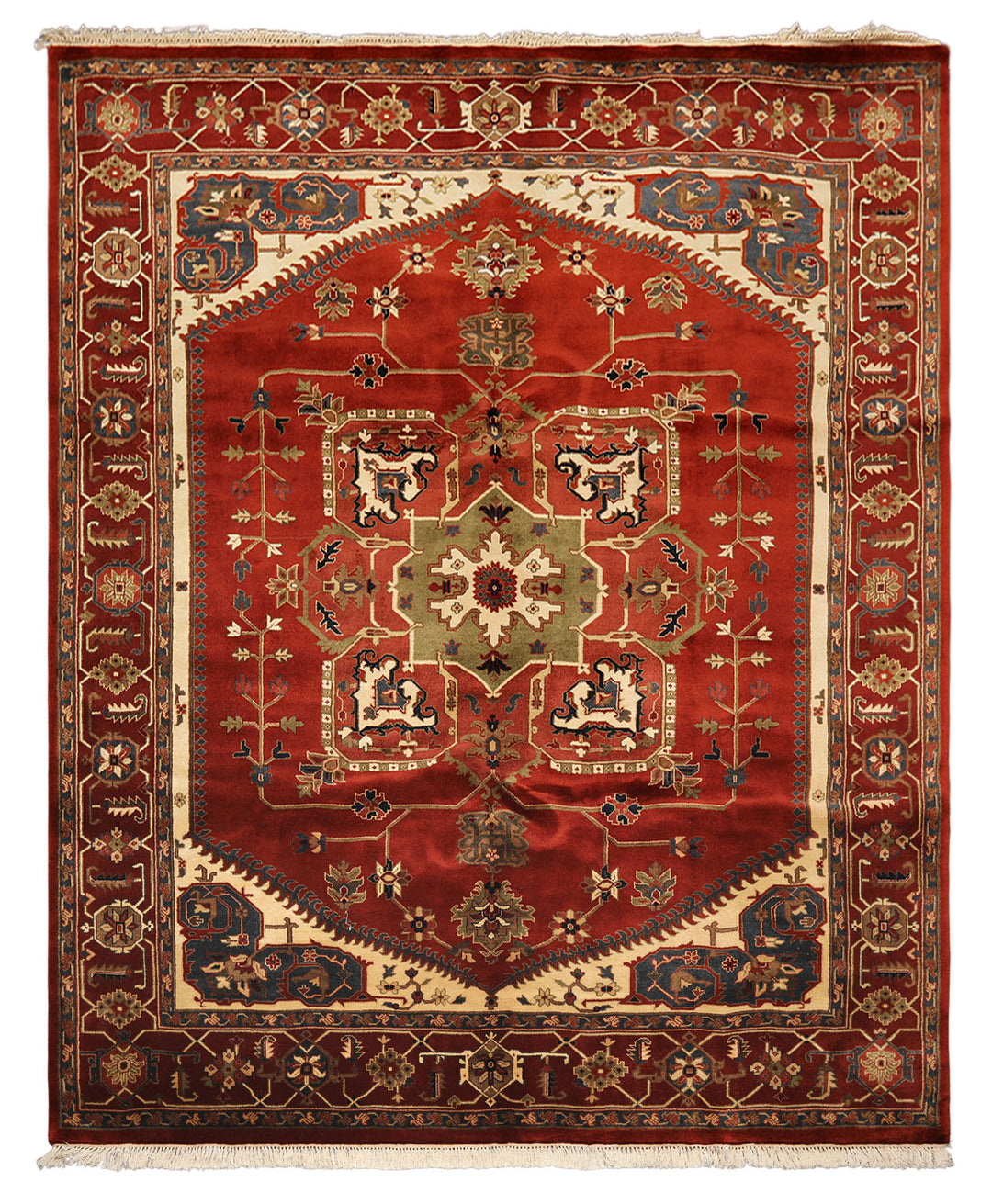 8x10 Rust, Maroon, Ivory Color Hand Knotted Indo Heriz Wool Traditional Oriental Rug