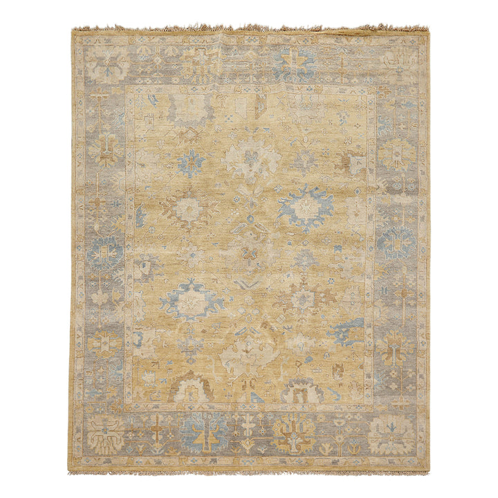 8x10 Light Gold, Gray, Aqua Color Hand Knotted Oushak Wool Traditional Oriental Rug