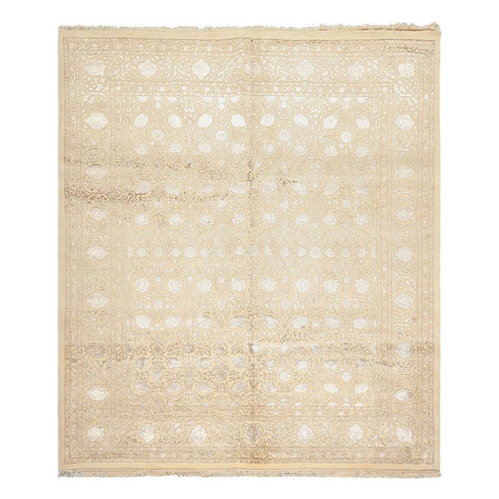 8x10 Ivory, Tan, Color Hand Knotted Tibetan Wool &amp; Bamboo Silk Traditional Oriental Rug
