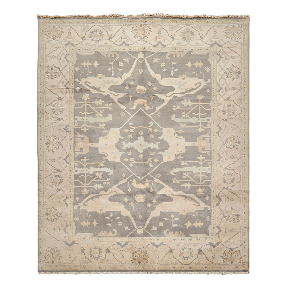 8x10 Gray, Ivory, Light Gold Color Hand Knotted Oushak Wool Traditional Oriental Rug