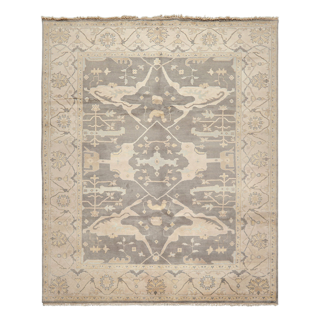 8x10 Gray, Ivory, Light Gold Color Hand Knotted Oushak Wool Traditional Oriental Rug