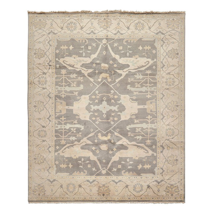 8x10 Gray, Ivory, Light Gold Color Hand Knotted Oushak Wool Traditional Oriental Rug