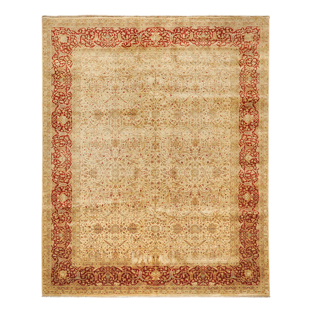 8x10 Beige, Burnt Orange, Mint Color Hand Knotted Agra New Zealand Wool Transitional Oriental Rug