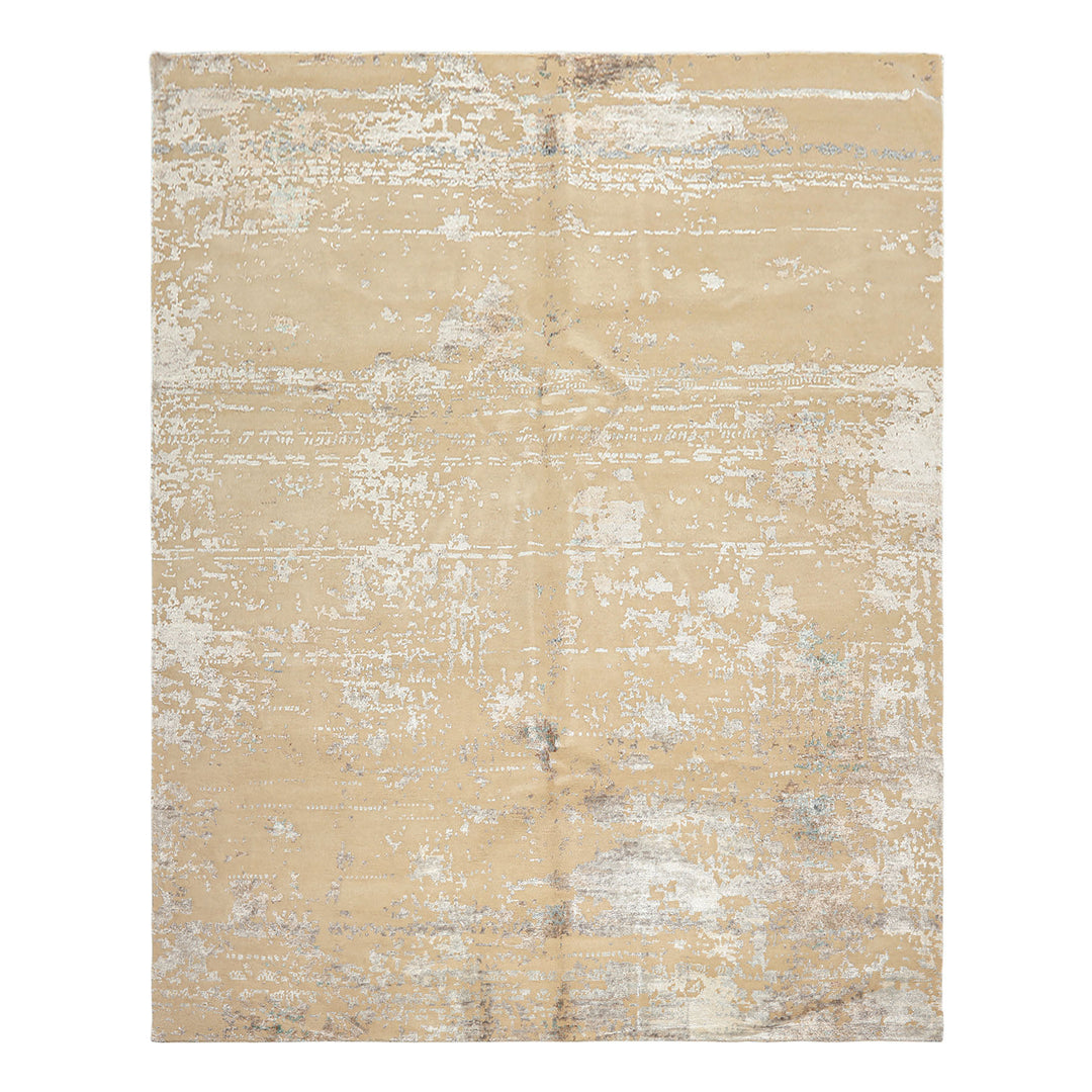 8x10 Ivory, Silver, Gray Color Hand Knotted Sherpa Tibetan Wool &amp; Bamboo Silk Modern &amp; Contemporary Oriental Rug