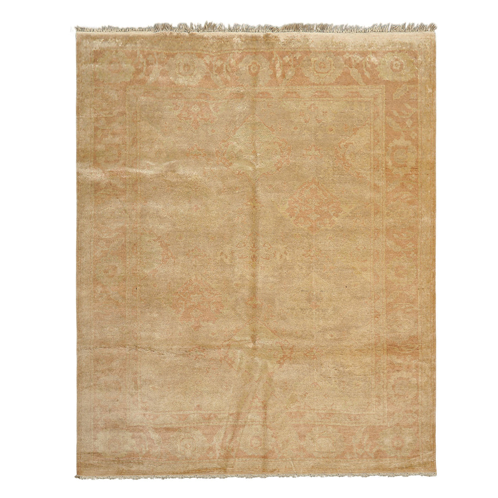 8x10 Beige, Blush, Light Gold Color Hand Knotted Oushak Wool Traditional Oriental Rug