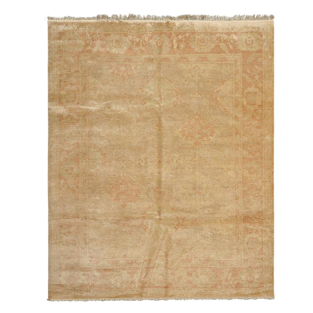8x10 Beige, Blush, Light Gold Color Hand Knotted Oushak Wool Traditional Oriental Rug