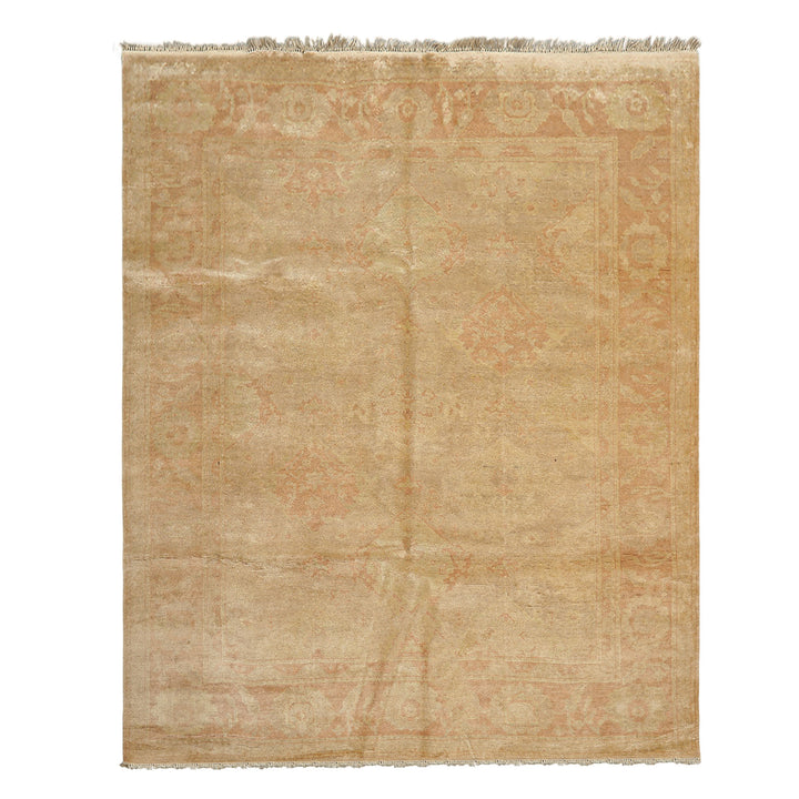 8x10 Beige, Blush, Light Gold Color Hand Knotted Oushak Wool Traditional Oriental Rug