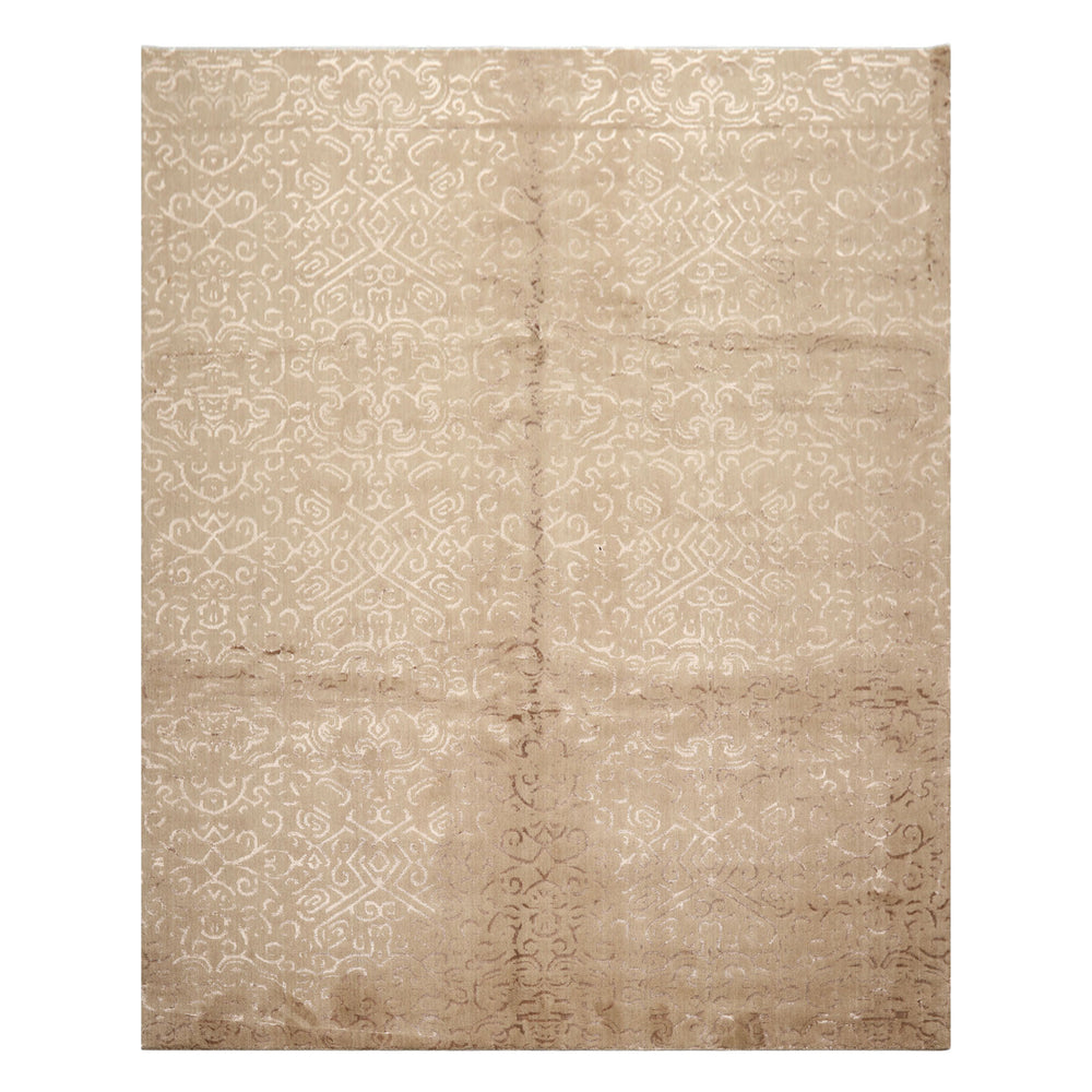 8x10 Beige, Taupe, Color Hand Knotted Tibetan Wool & Bamboo Silk Transitional Oriental Rug
