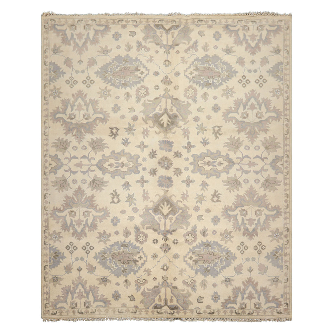 8x10 Ivory, Gray, Taupe Color Hand Knotted Oushak Wool Transitional Oriental Rug