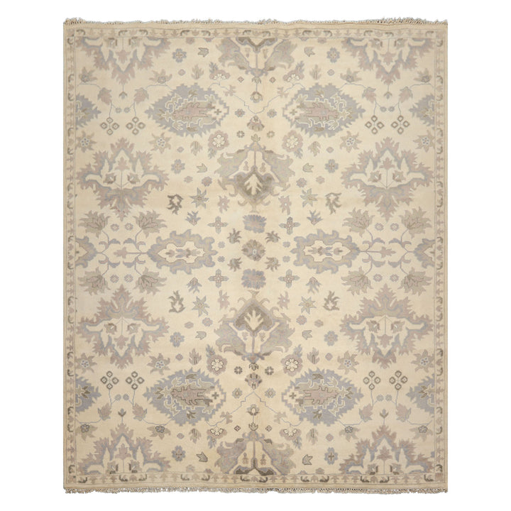 8x10 Ivory, Gray, Taupe Color Hand Knotted Oushak Wool Transitional Oriental Rug