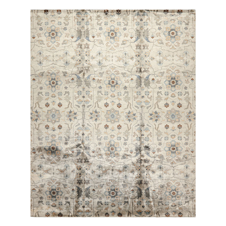 8x10 Gray, Aqua, Tan Color Hand Knotted Oushak 100% Bamboo Silk Transitional Oriental Rug