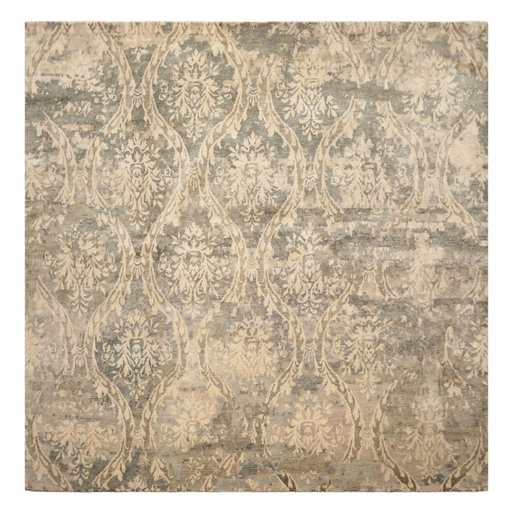 8' Square Beige, Gray, Taupe Color Hand Knotted Tibetan Wool Transitional Oriental Rug