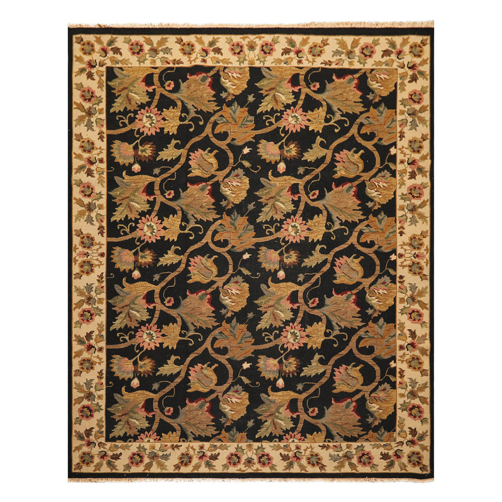 8x10 Black, Tan, Gold Color Hand Knotted Soumak Wool Traditional Oriental Rug