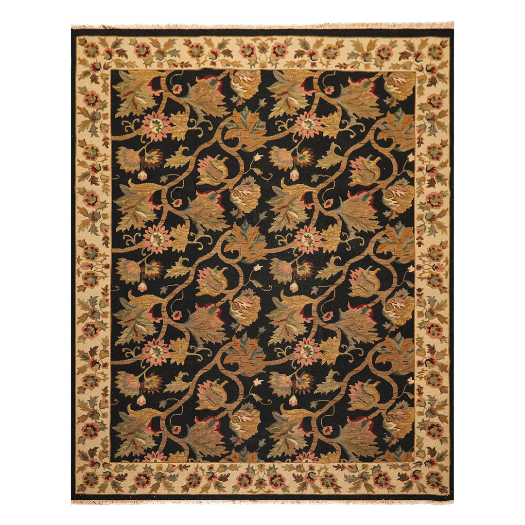 8x10 Black, Tan, Gold Color Hand Knotted Soumak Wool Traditional Oriental Rug