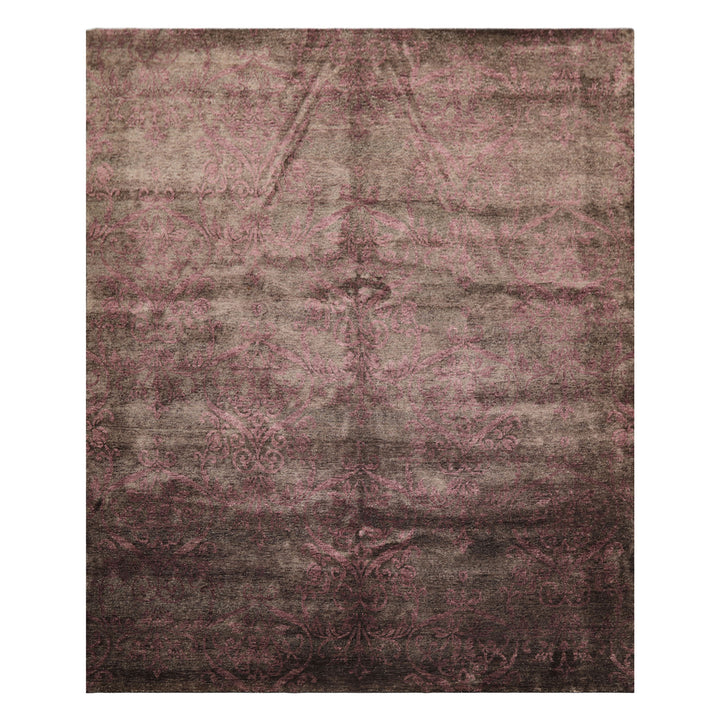 8x10 Greenish, Gray, Aubergine Color Hand Knotted Tibetan Wool Transitional Oriental Rug